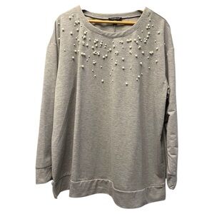 Lane Bryant Plus Size Gray Faux‎ Pearl Embellished Sweatshirt Plus Size 22/24